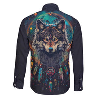 Native American Wolves Family Matching Off The Shoulder Long Sleeve Dress and Hawaiian Shirt with Dream Catchers Feathers