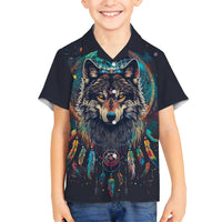 Native American Wolves Family Matching Off Shoulder Maxi Dress and Hawaiian Shirt with Dream Catchers Feathers