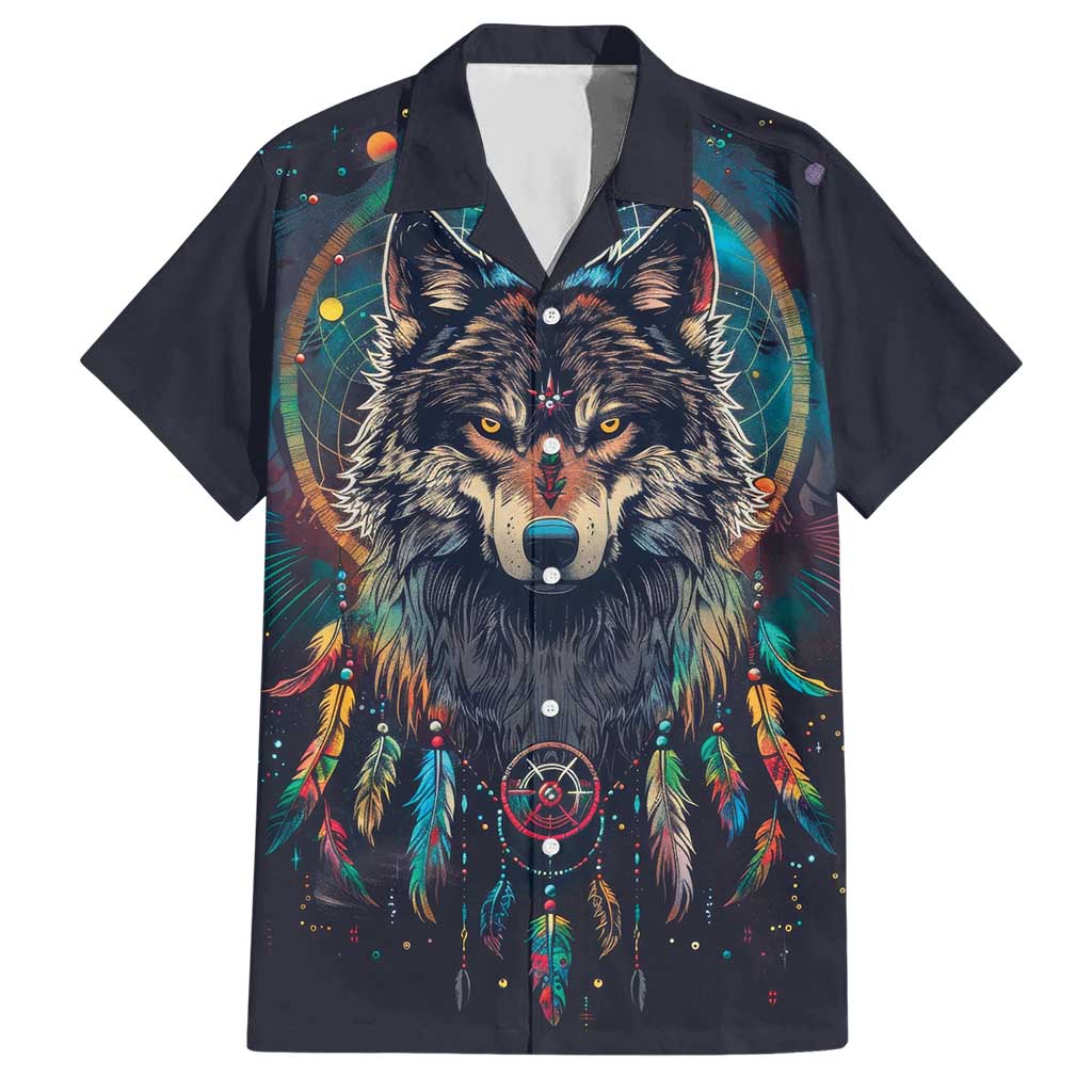 Native American Wolves Family Matching Short Sleeve Bodycon Dress and Hawaiian Shirt with Dream Catchers Feathers