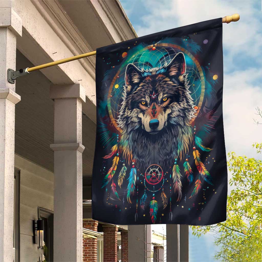 Native American Wolves Garden Flag with Dream Catchers Feathers