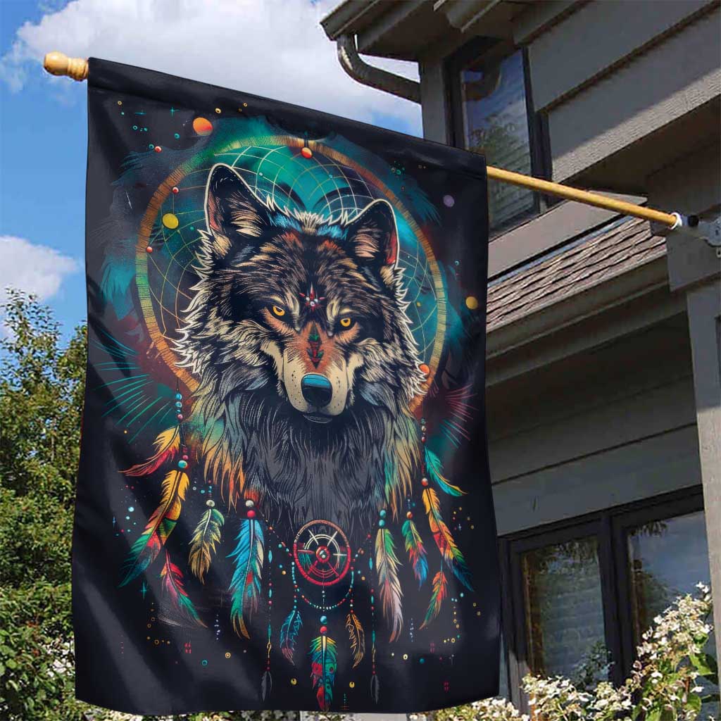 Native American Wolves Garden Flag with Dream Catchers Feathers