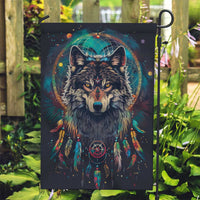 Native American Wolves Garden Flag with Dream Catchers Feathers