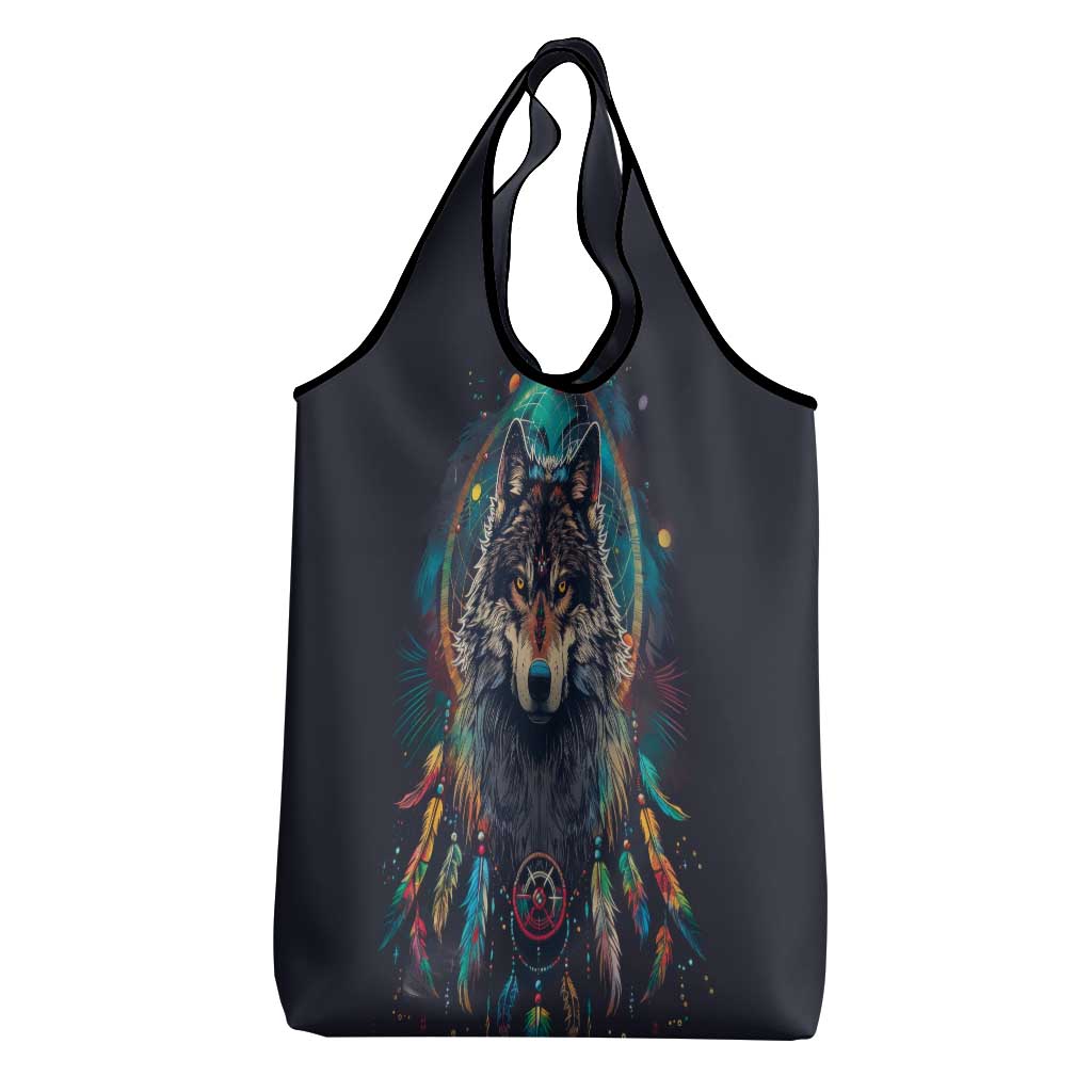 Native American Wolves Grocery Bag with Dream Catchers Feathers