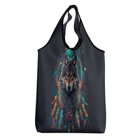 Native American Wolves Grocery Bag with Dream Catchers Feathers