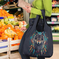 Native American Wolves Grocery Bag with Dream Catchers Feathers