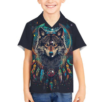 Native American Wolves Kid Hawaiian Shirt with Dream Catchers Feathers