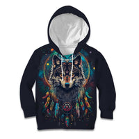 Native American Wolves Kid Hoodie with Dream Catchers Feathers