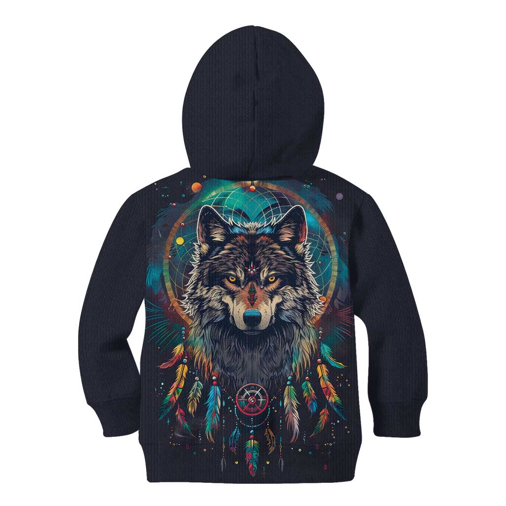 Native American Wolves Kid Hoodie with Dream Catchers Feathers