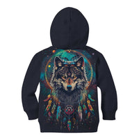 Native American Wolves Kid Hoodie with Dream Catchers Feathers