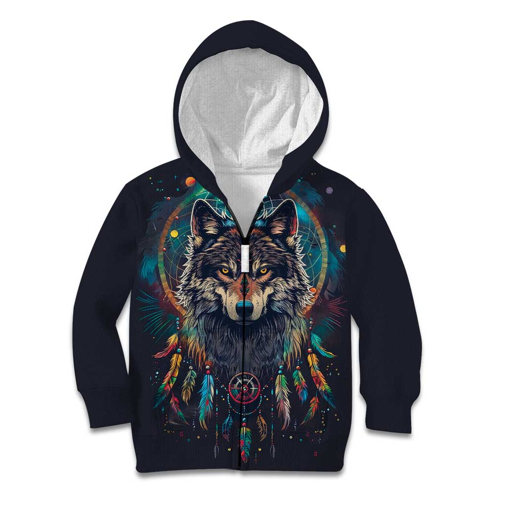 Native American Wolves Kid Hoodie with Dream Catchers Feathers