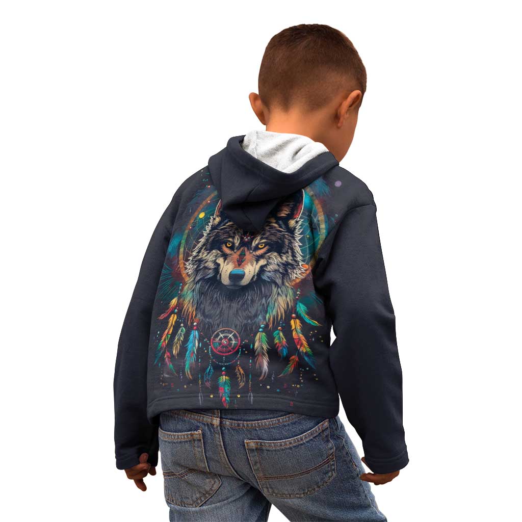 Native American Wolves Kid Hoodie with Dream Catchers Feathers