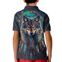 Native American Wolves Kid Polo Shirt with Dream Catchers Feathers