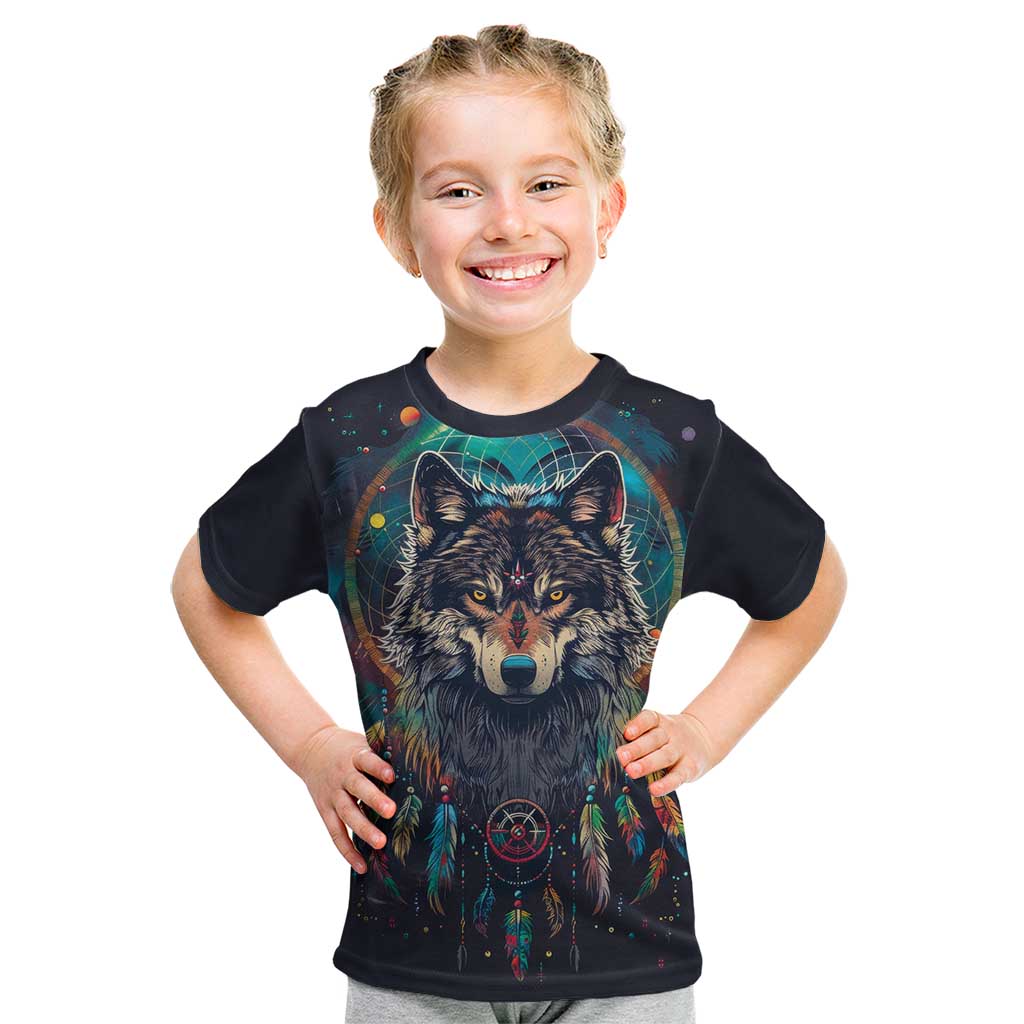 Native American Wolves Kid T Shirt with Dream Catchers Feathers