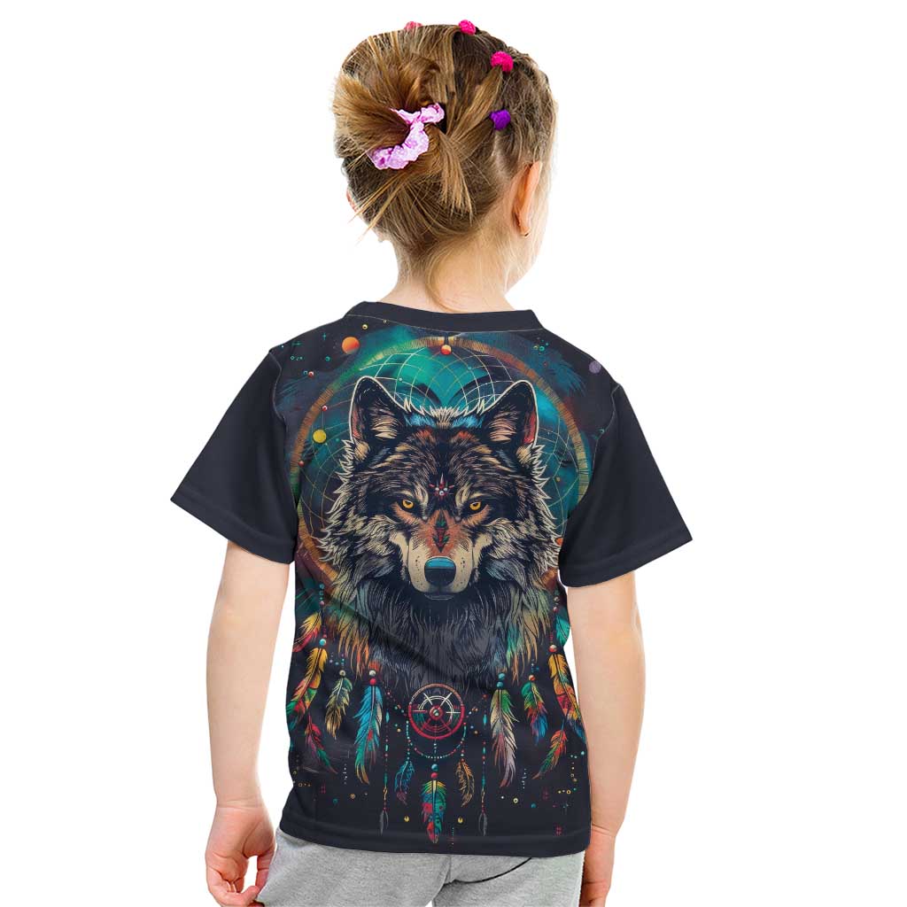 Native American Wolves Kid T Shirt with Dream Catchers Feathers