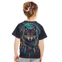 Native American Wolves Kid T Shirt with Dream Catchers Feathers