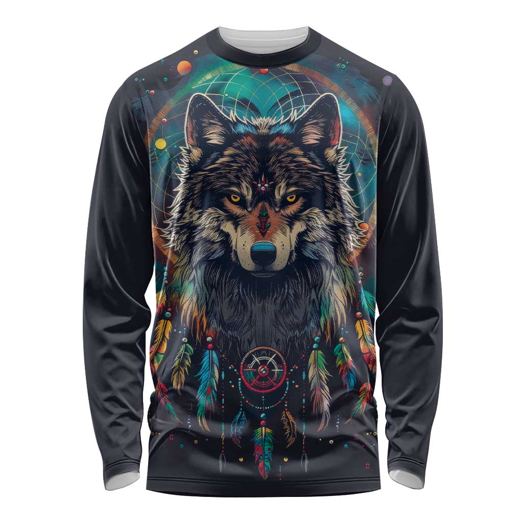 Native American Wolves Long Sleeve Shirt with Dream Catchers Feathers