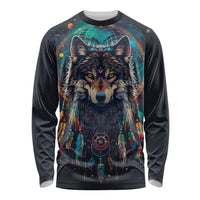Native American Wolves Long Sleeve Shirt with Dream Catchers Feathers