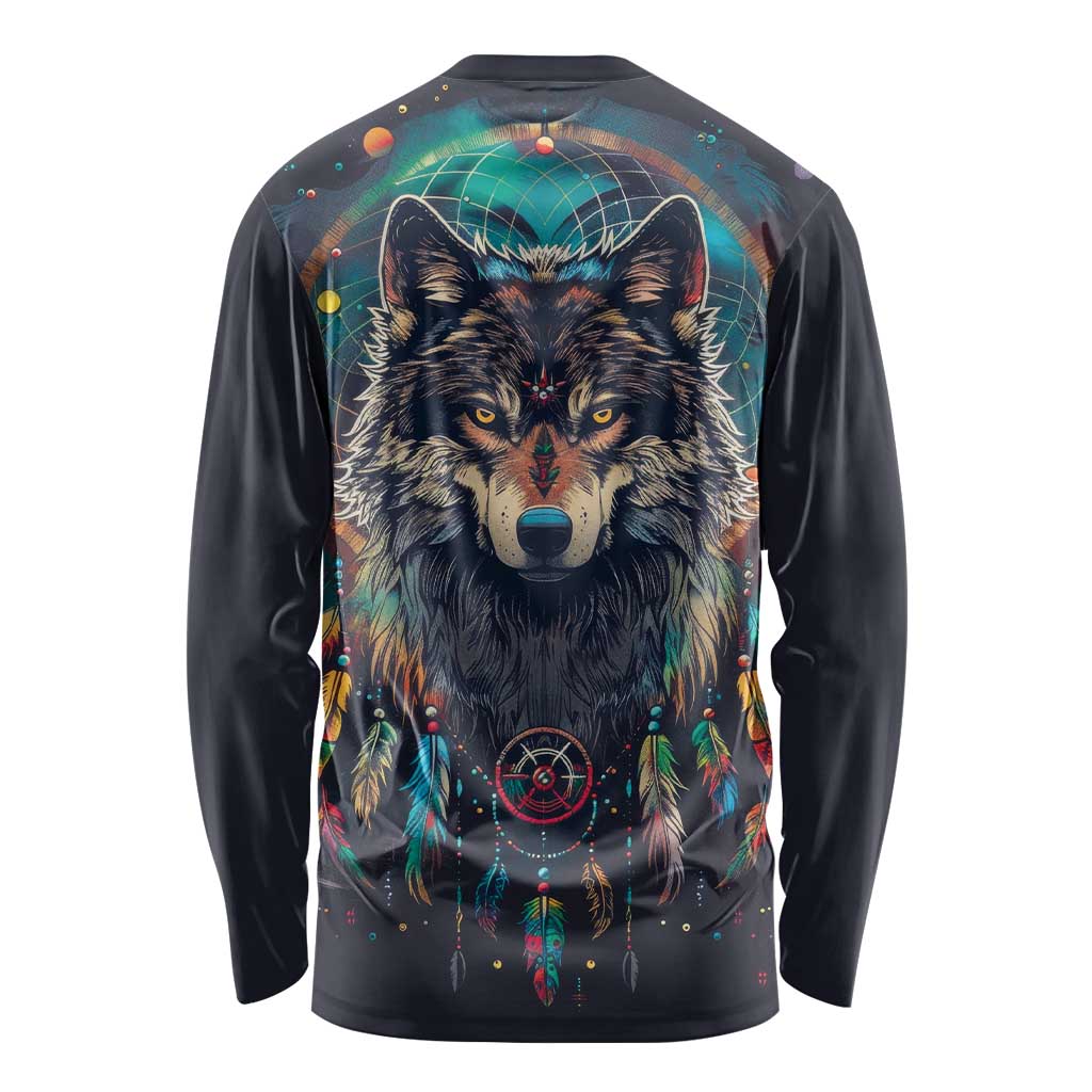 Native American Wolves Long Sleeve Shirt with Dream Catchers Feathers