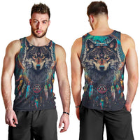 Native American Wolves Men Tank Top with Dream Catchers Feathers