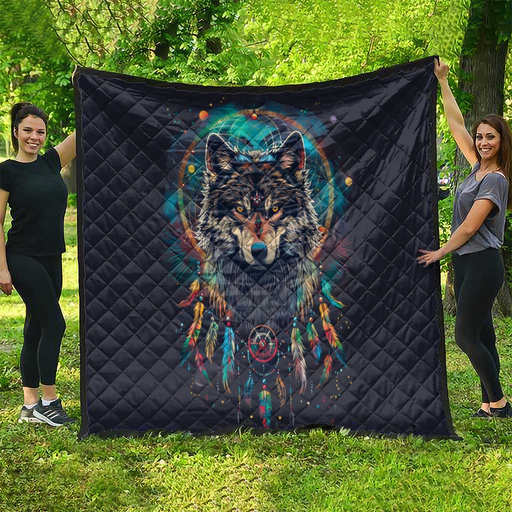 Native American Wolves Quilt with Dream Catchers Feathers