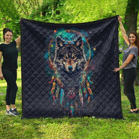 Native American Wolves Quilt with Dream Catchers Feathers