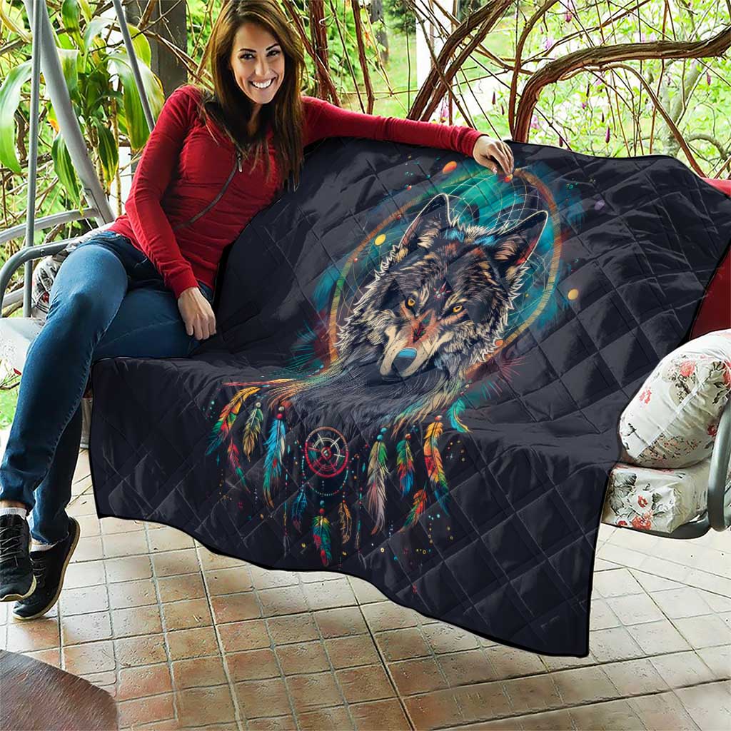 Native American Wolves Quilt with Dream Catchers Feathers
