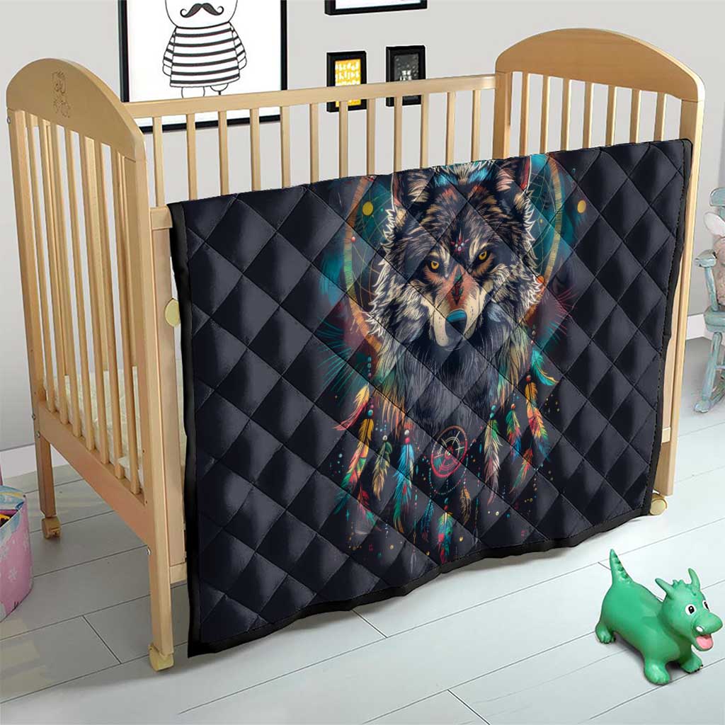 Native American Wolves Quilt with Dream Catchers Feathers