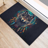 Native American Wolves Rubber Doormat with Dream Catchers Feathers