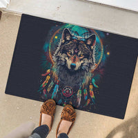 Native American Wolves Rubber Doormat with Dream Catchers Feathers