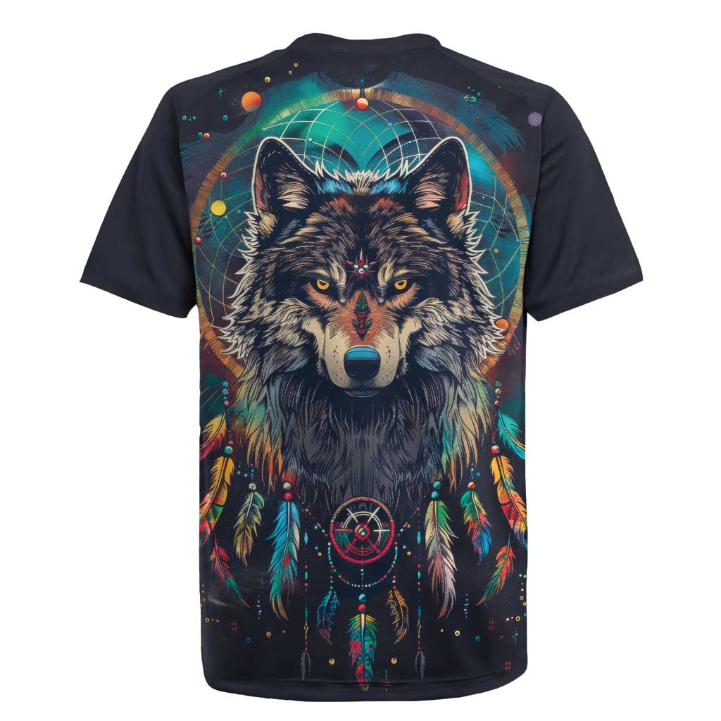 Native American Wolves Rugby Jersey with Dream Catchers Feathers
