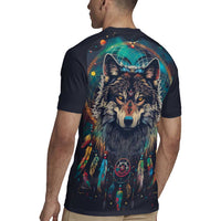 Native American Wolves Rugby Jersey with Dream Catchers Feathers