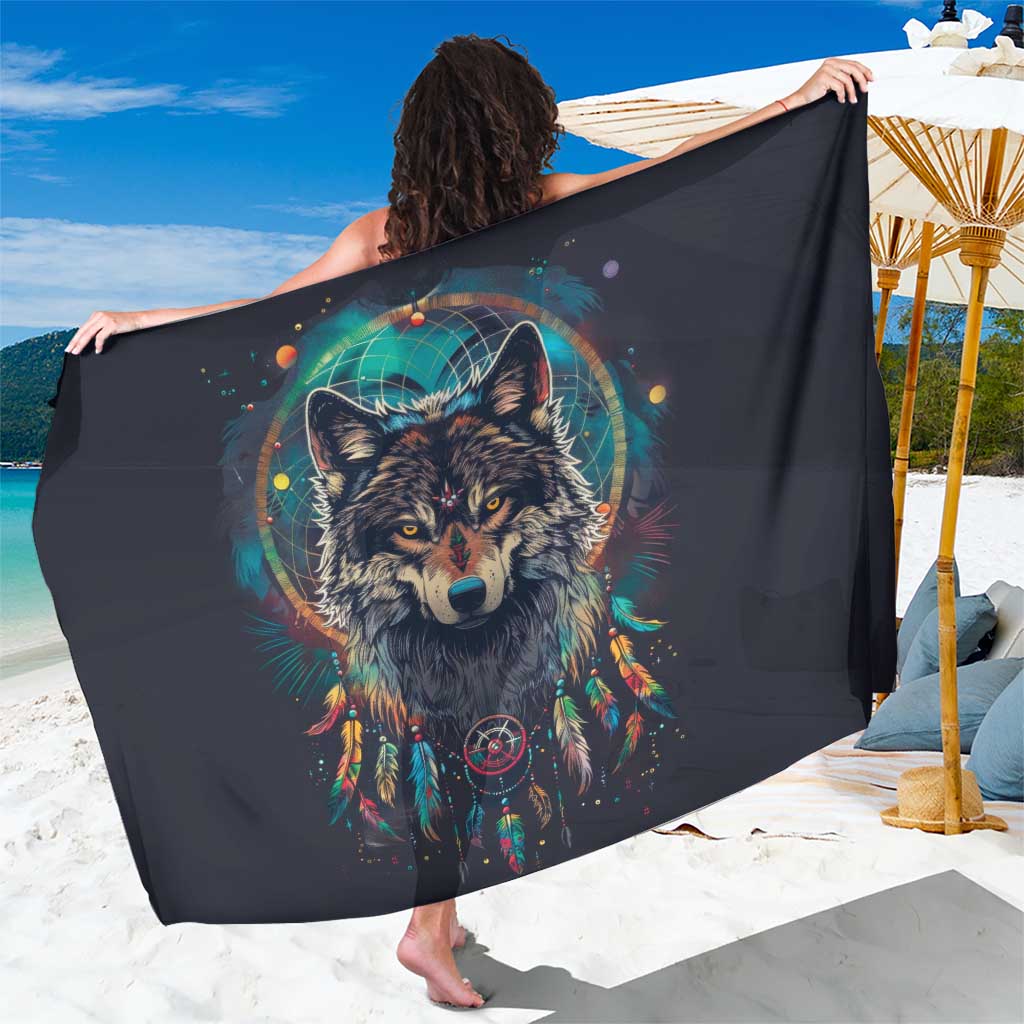 Native American Wolves Sarong with Dream Catchers Feathers