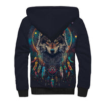 Native American Wolves Sherpa Hoodie with Dream Catchers Feathers