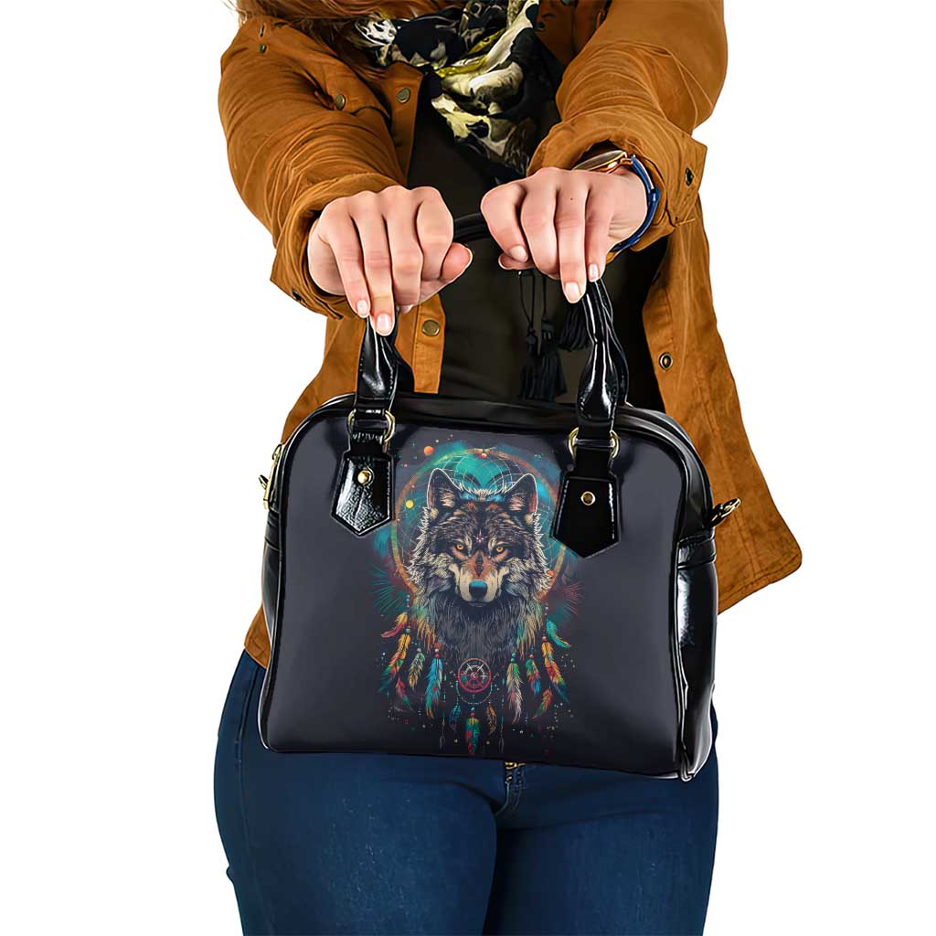 Native American Wolves Shoulder Handbag with Dream Catchers Feathers