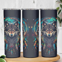 Native American Wolves Skinny Tumbler with Dream Catchers Feathers