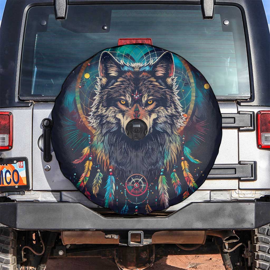 Native American Wolves Spare Tire Cover with Dream Catchers Feathers