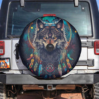 Native American Wolves Spare Tire Cover with Dream Catchers Feathers