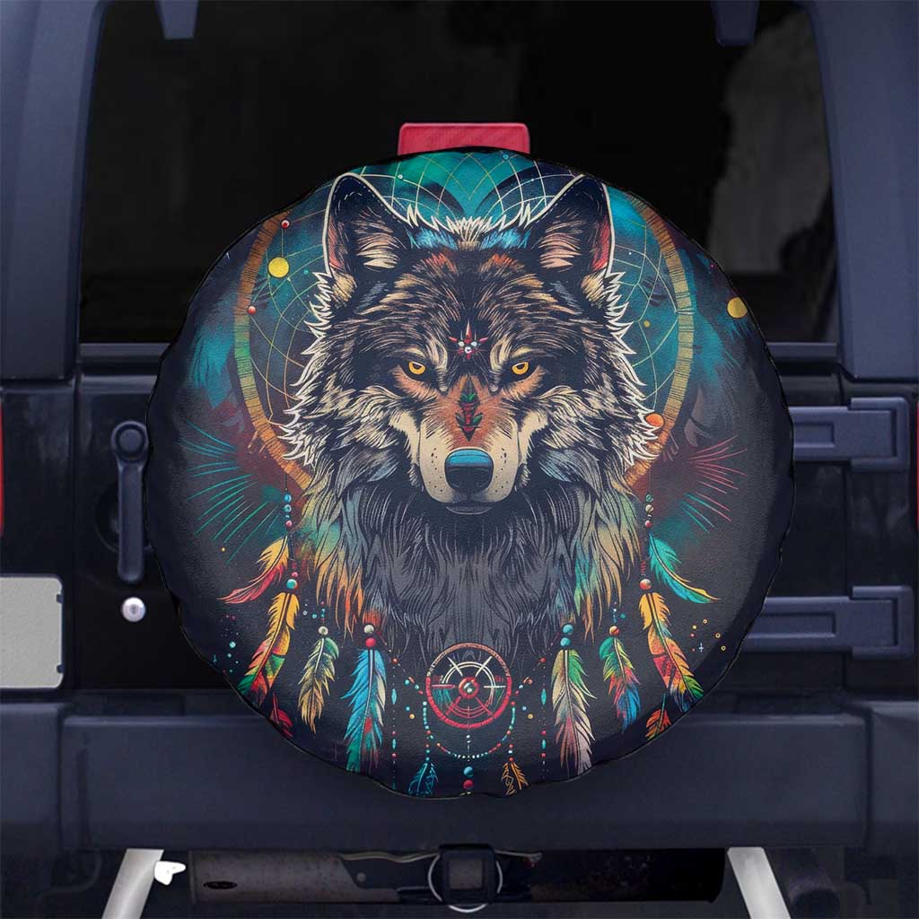 Native American Wolves Spare Tire Cover with Dream Catchers Feathers