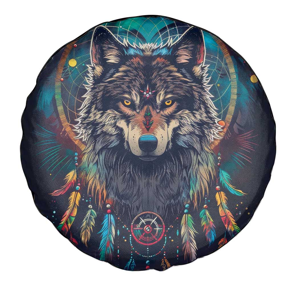 Native American Wolves Spare Tire Cover with Dream Catchers Feathers