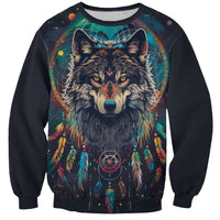 Native American Wolves Sweatshirt with Dream Catchers Feathers