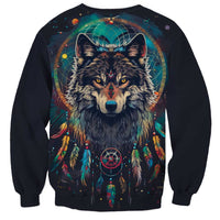 Native American Wolves Sweatshirt with Dream Catchers Feathers