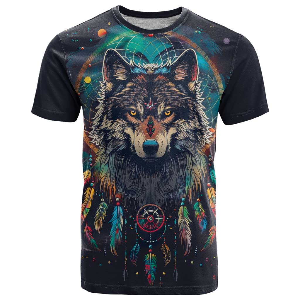 Native American Wolves T Shirt with Dream Catchers Feathers
