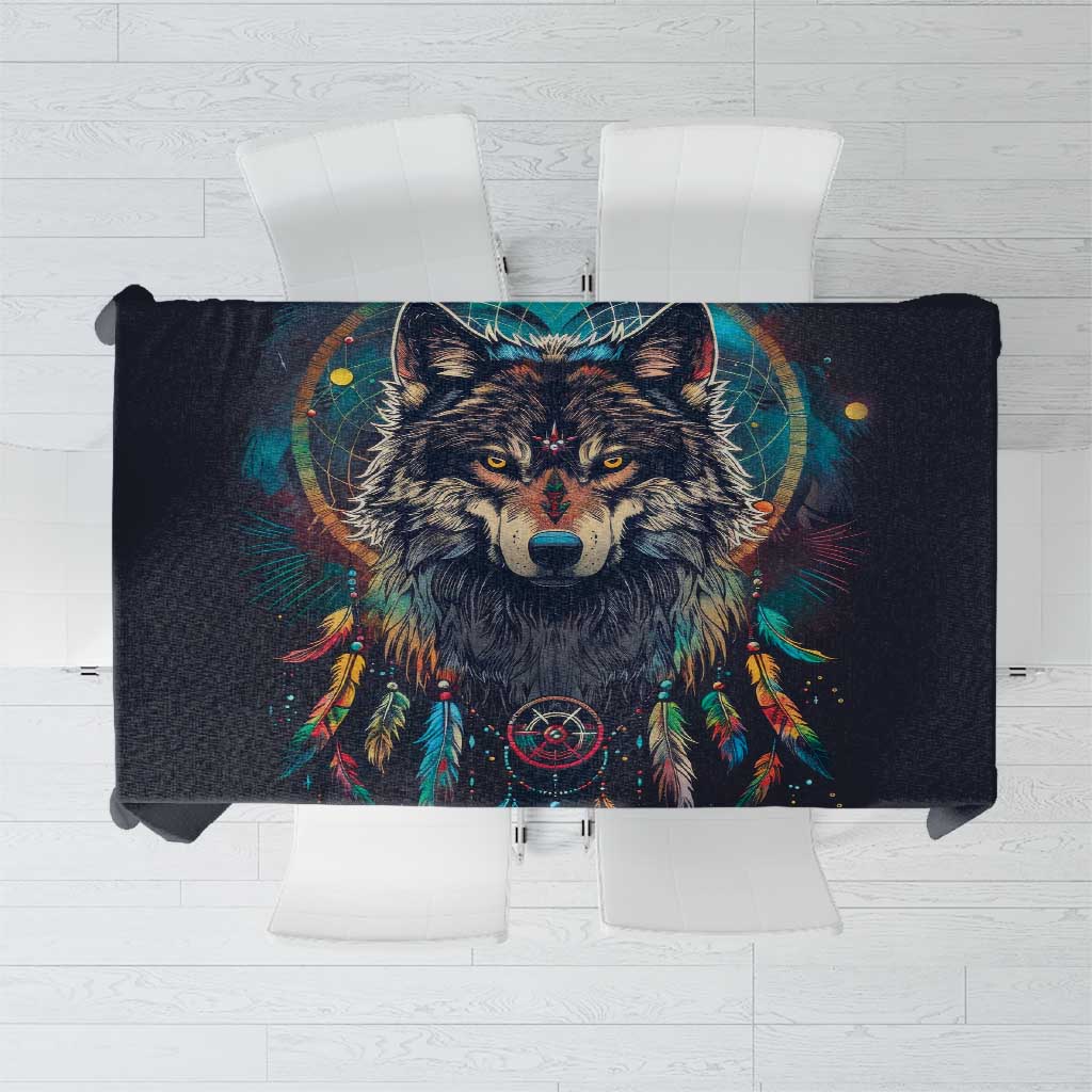 Native American Wolves Tablecloth with Dream Catchers Feathers