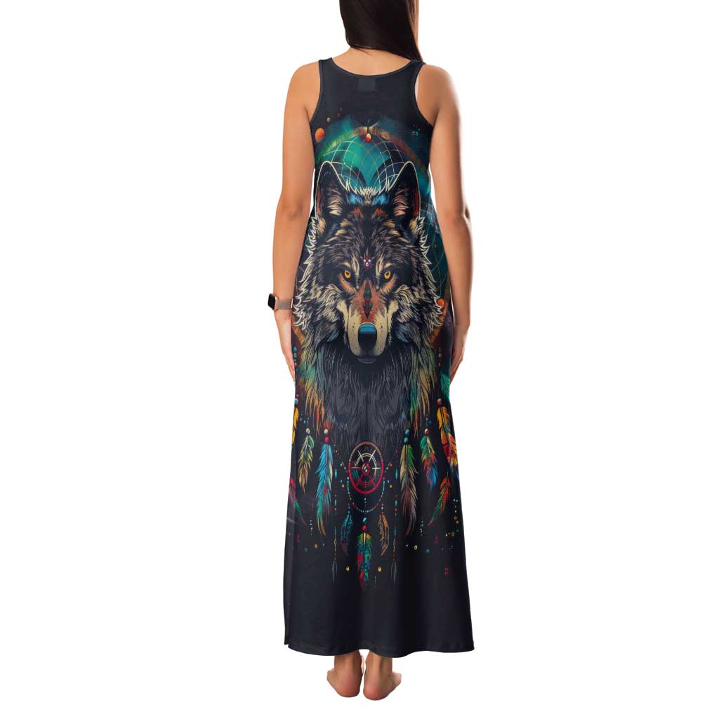 Native American Wolves Tank Maxi Dress with Dream Catchers Feathers