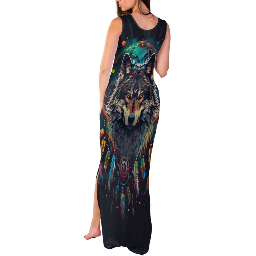 Native American Wolves Tank Maxi Dress with Dream Catchers Feathers