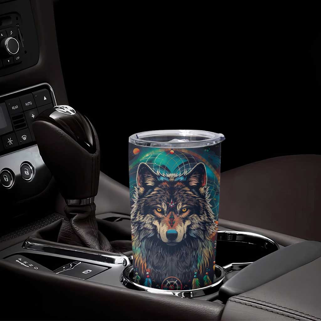 Native American Wolves Tumbler Cup with Dream Catchers Feathers