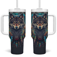Native American Wolves Tumbler With Handle with Dream Catchers Feathers