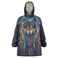 Native American Wolves Wearable Blanket Hoodie with Dream Catchers Feathers