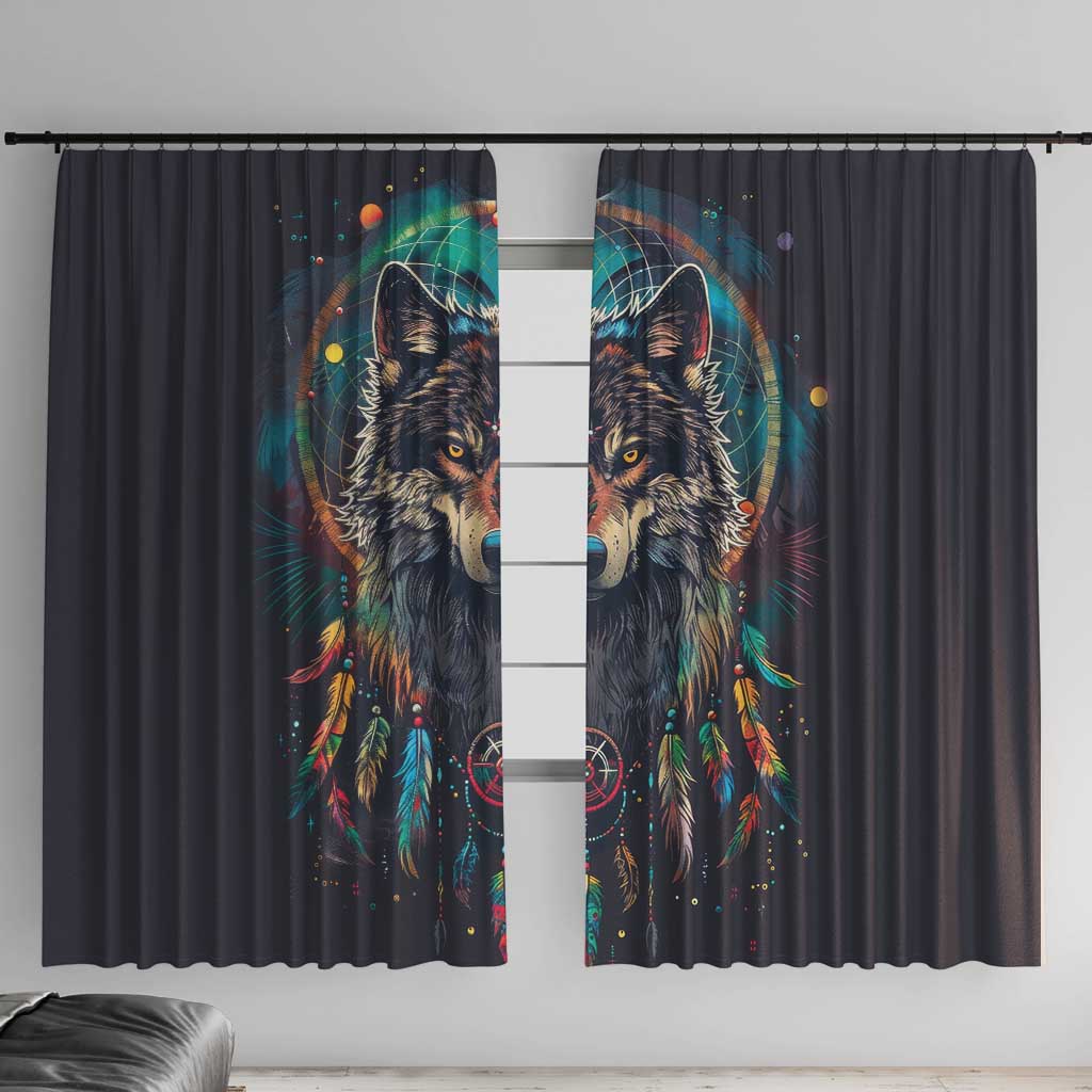 Native American Wolves Window Curtain with Dream Catchers Feathers