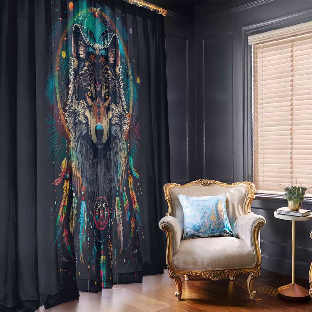 Native American Wolves Window Curtain with Dream Catchers Feathers